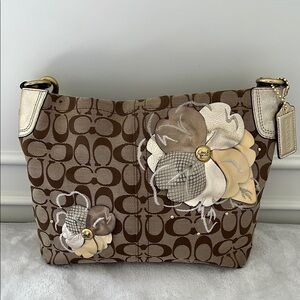 Coach Brown and Cream Floral Shoulder Bag
